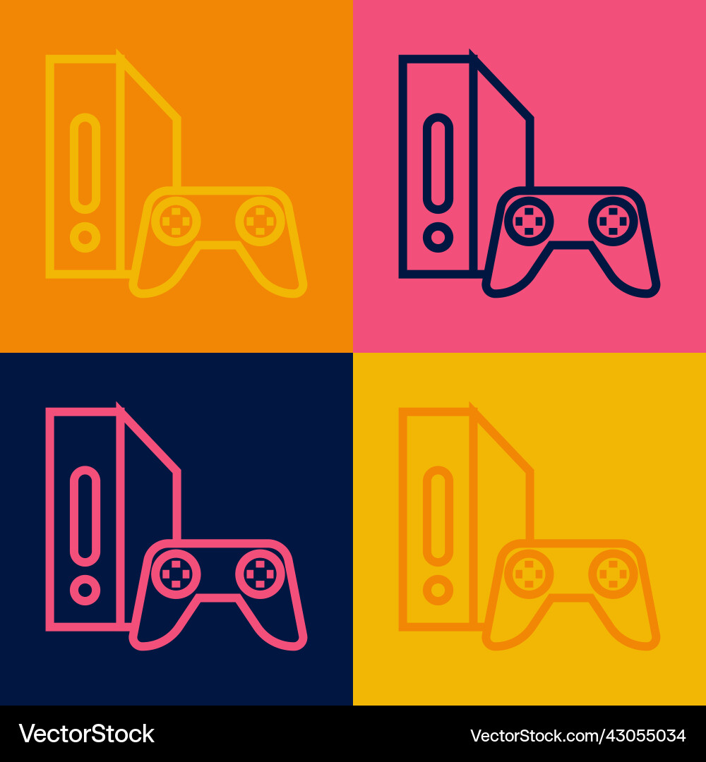 Pop art line video game console with joystick icon Pop art line video game console with joystick icon vector image