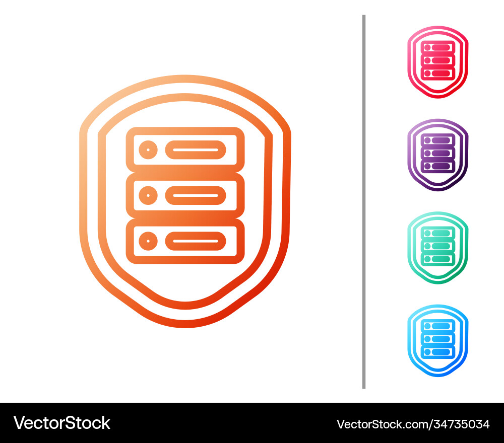 Red line server with shield icon isolated on white Red line server with shield icon isolated on white Vector Image