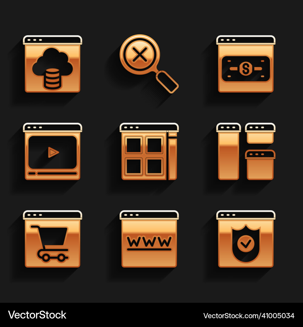 Set browser files window with shield online Vector Image