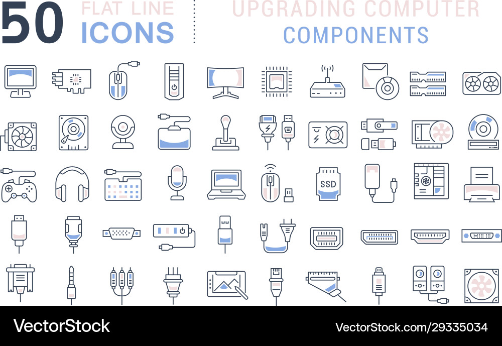 Setzen Sie Zeilensymbole Upgrade Computerkomponenten Setzen Sie Zeilensymbole Upgrade Computerkomponenten Vektorbild