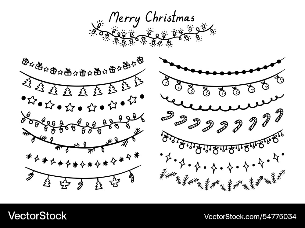Winter garlands hand drawn christmas symbols set Winter garlands hand drawn christmas symbols set vector image