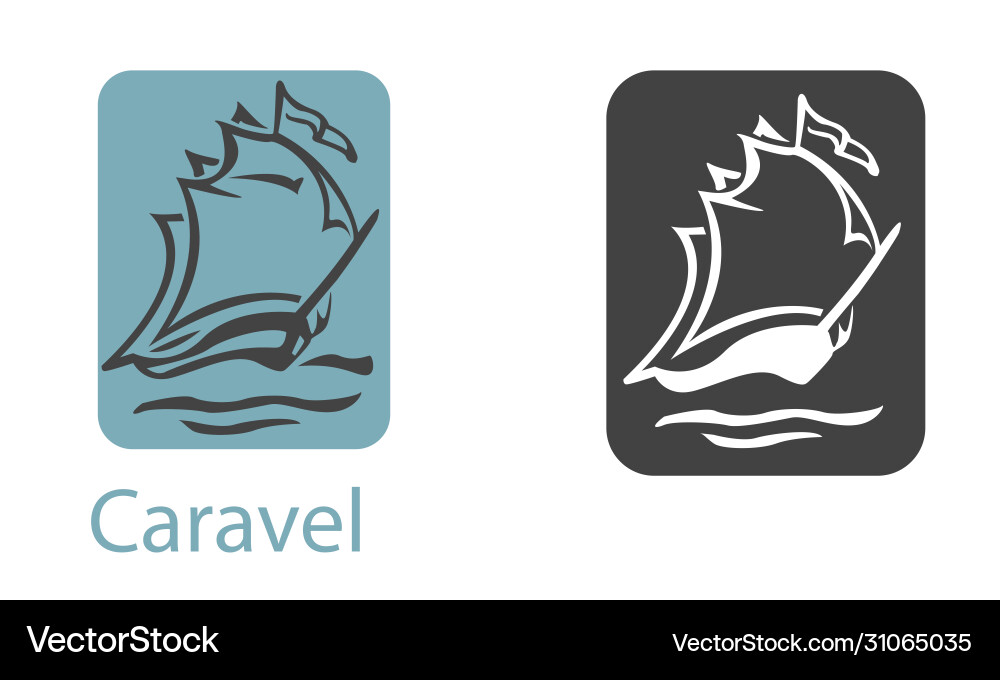 Caravel floating on waves Vector Image