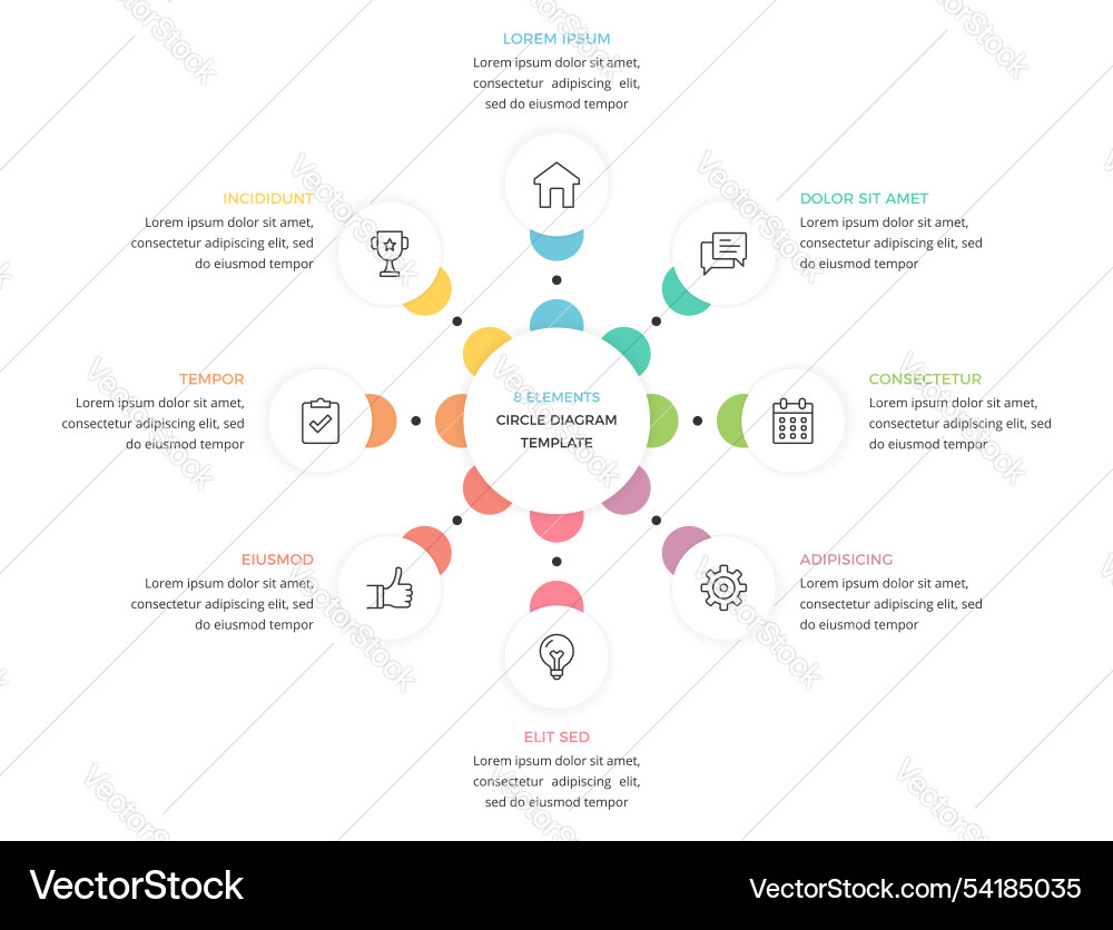 Circular diagram with 8 elements Royalty Free Vector Image