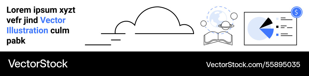 Cloud with data presentation and open book Cloud with data presentation and open book Vector Image