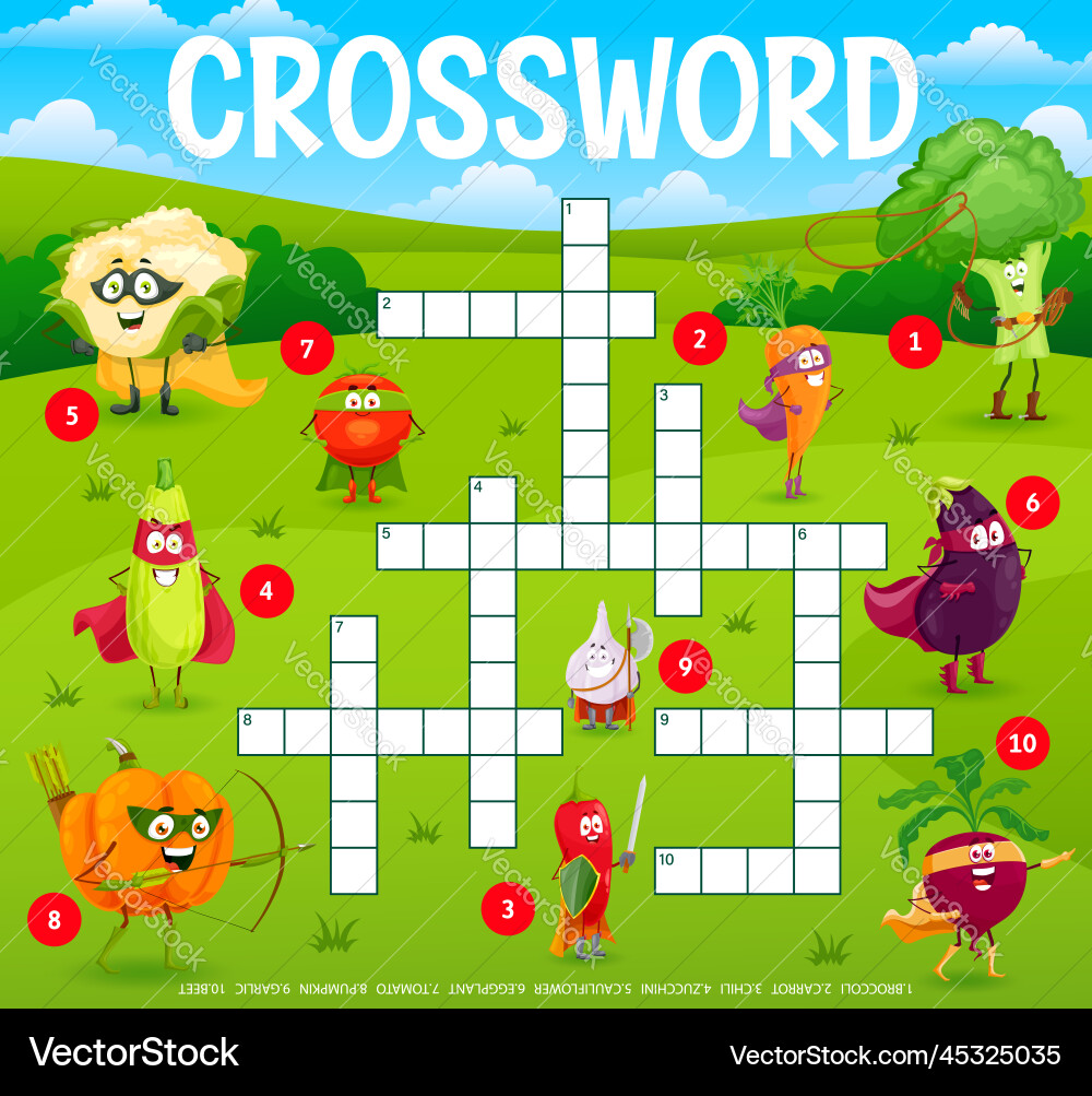 Crossword Cartoon Vegetable Superhero Characters Vector Image Crossword Cartoon Vegetable Superhero Characters Vector Image