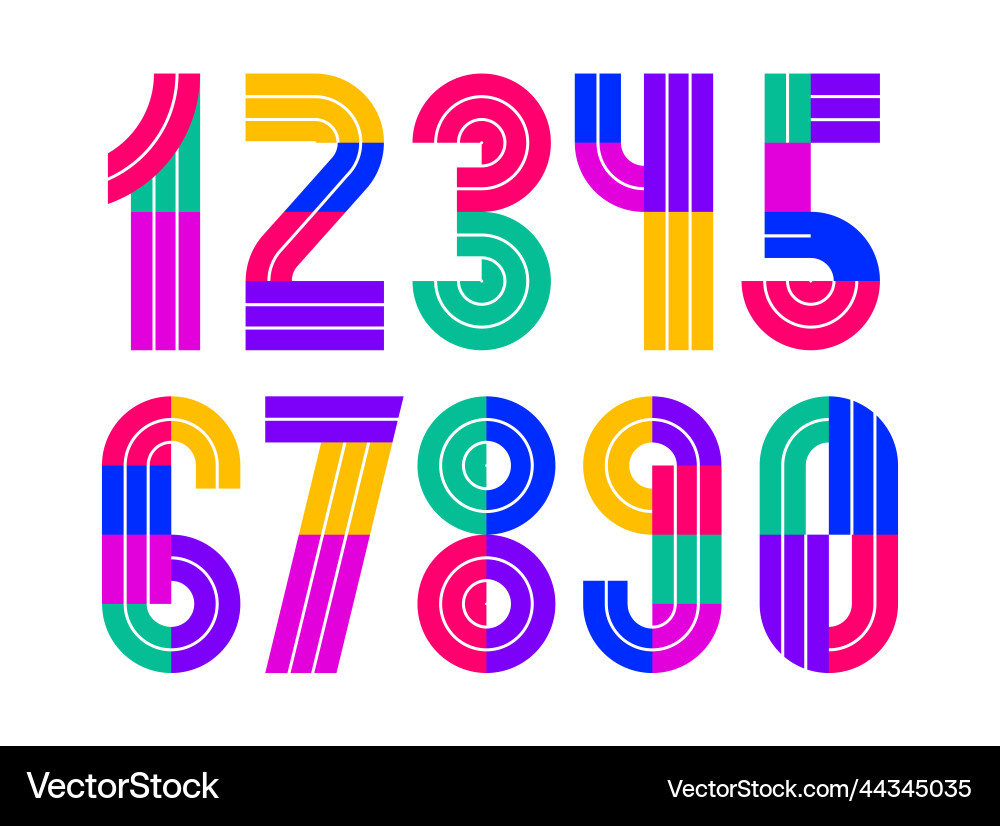 Geometric numbers set digits retro 90s style Vector Image
