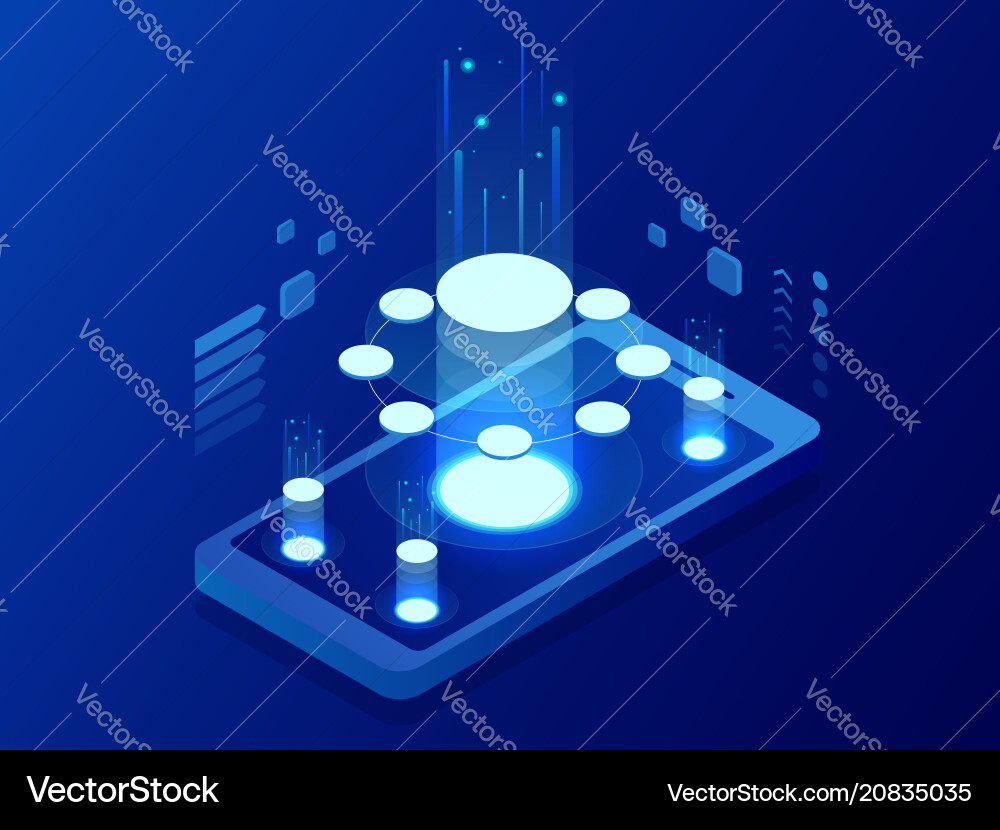 Isometric mobile applications concept developing Isometric mobile applications concept developing vector image