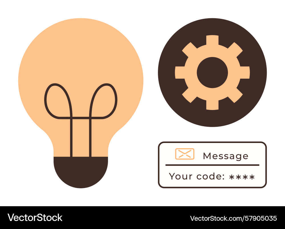 Lightbulb and gear icon with security code Lightbulb and gear icon with security code vector image
