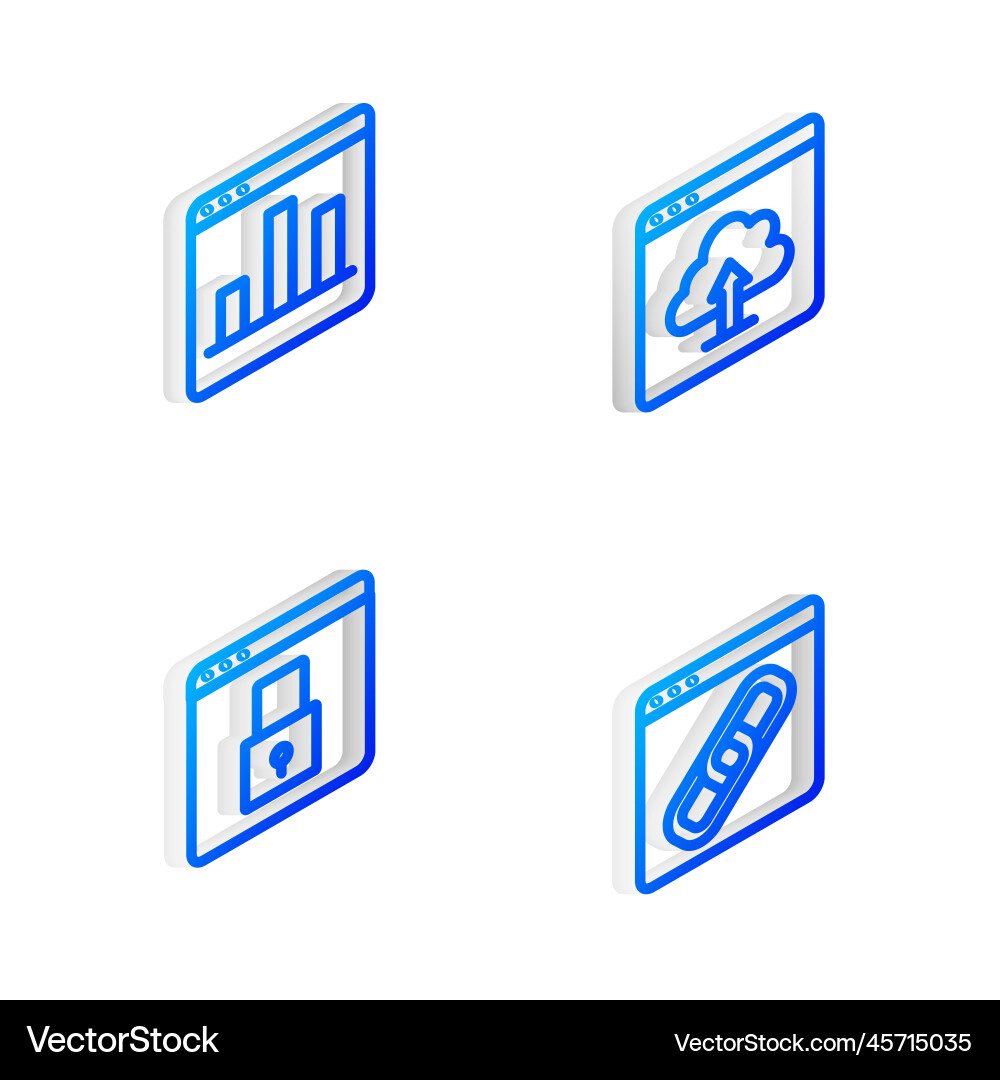 Set isometric line cloud upload graph chart Set isometric line cloud upload graph chart Vector Image