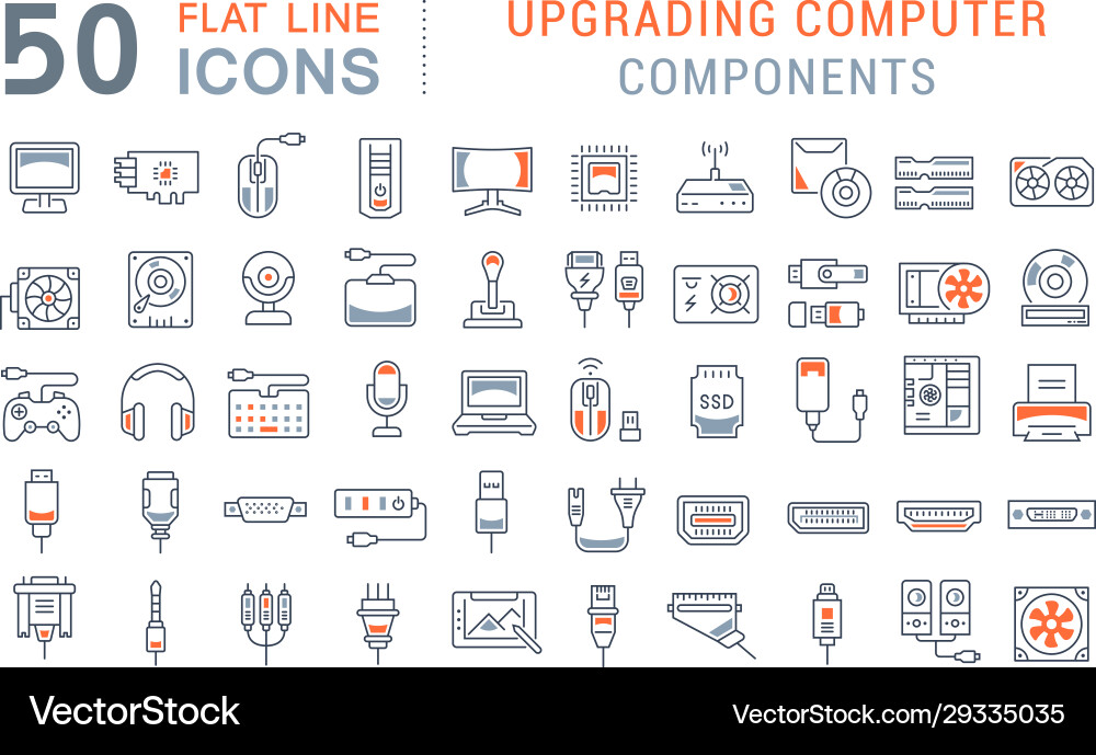 Set line icons upgrading computer components Set line icons upgrading computer components vector image