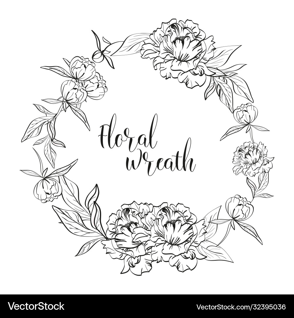 Beautiful wreath with peony flowers and space Beautiful wreath with peony flowers and space vector image