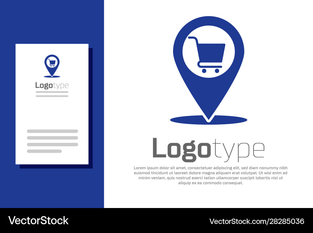 Blue map pointer with shopping cart icon isolated Vector Image