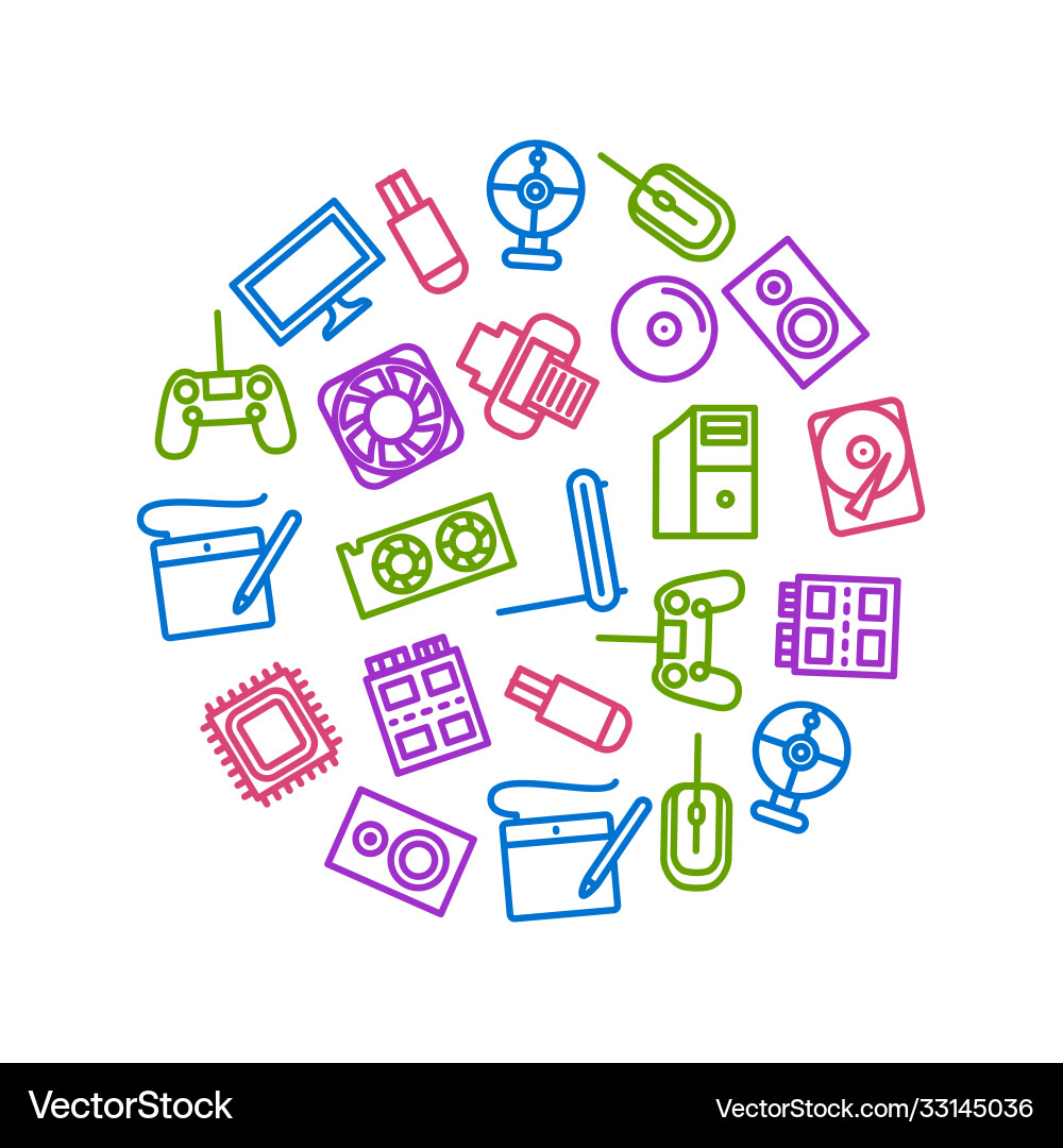 Computer components concept thin line round design Computer components concept thin line round design Vector Image