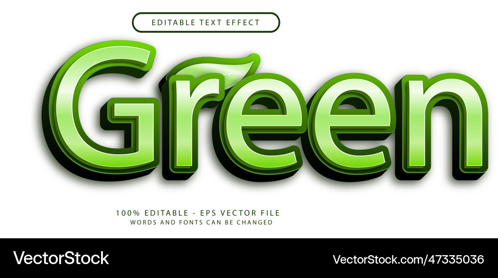 Editable text effect - 3d green with leaf style vector image