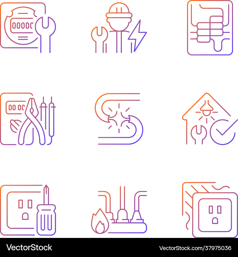 Electrician service gradient linear icons set Electrician service gradient linear icons set Vector Image