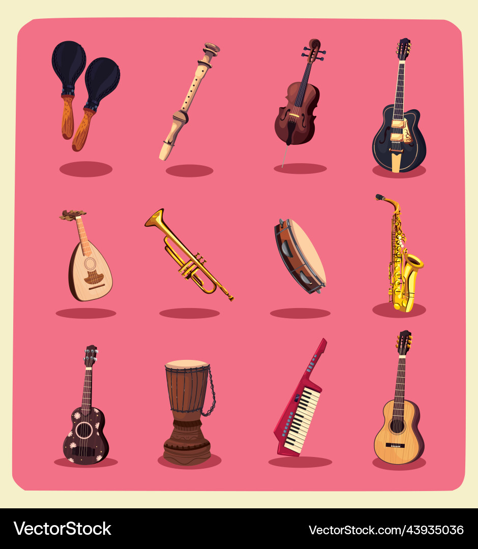 Flat realistic instruments bundle Vector Image