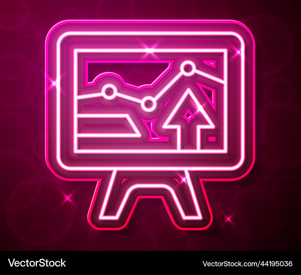 Glowing neon line computer monitor with graph vector image