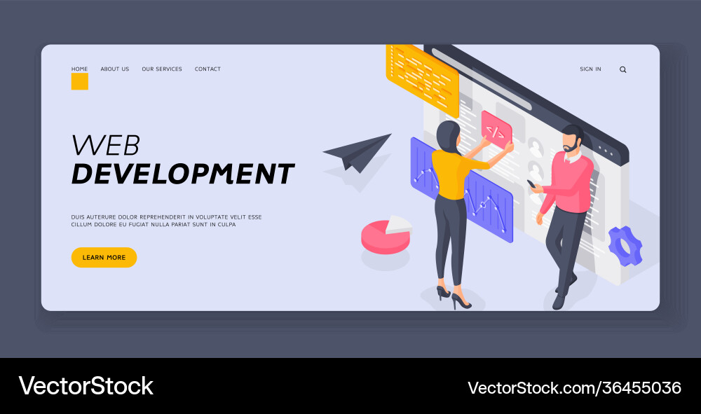 Programmers developing web software banner Programmers developing web software banner Vector Image