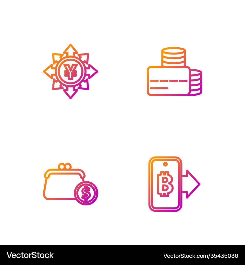 Set line mining bitcoin from mobile wallet Vector Image