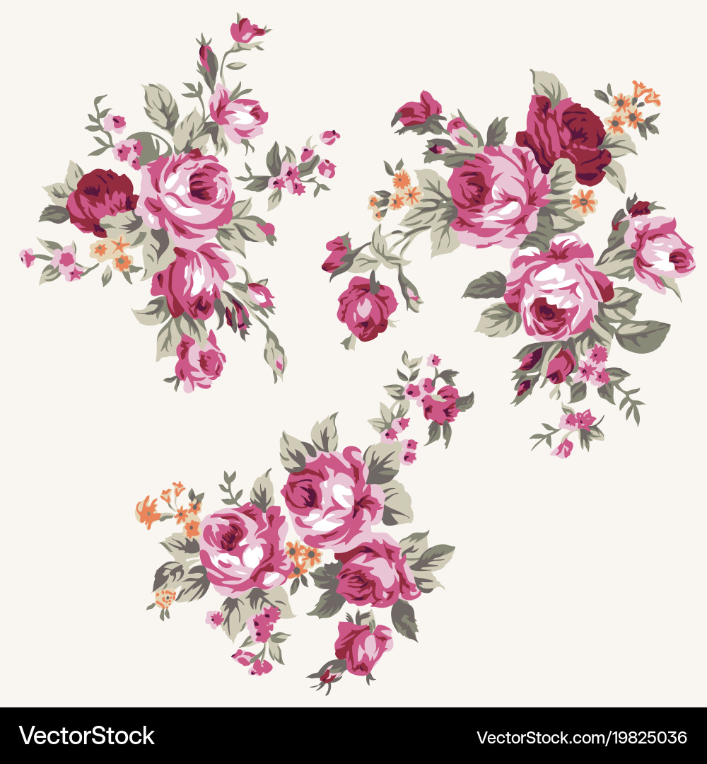 Set of vintage chintz flowers design Set of vintage chintz flowers design vector image