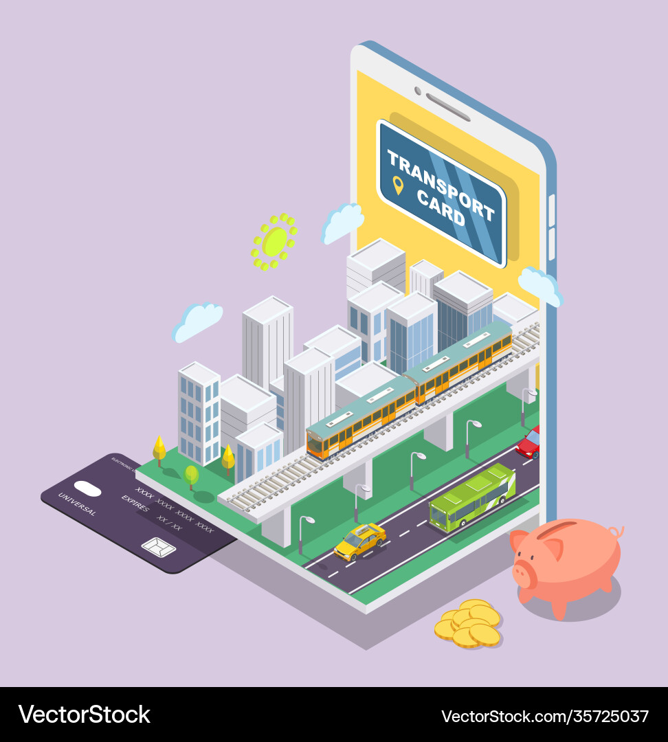 Contactless smart card technology flat Royalty Free Vector