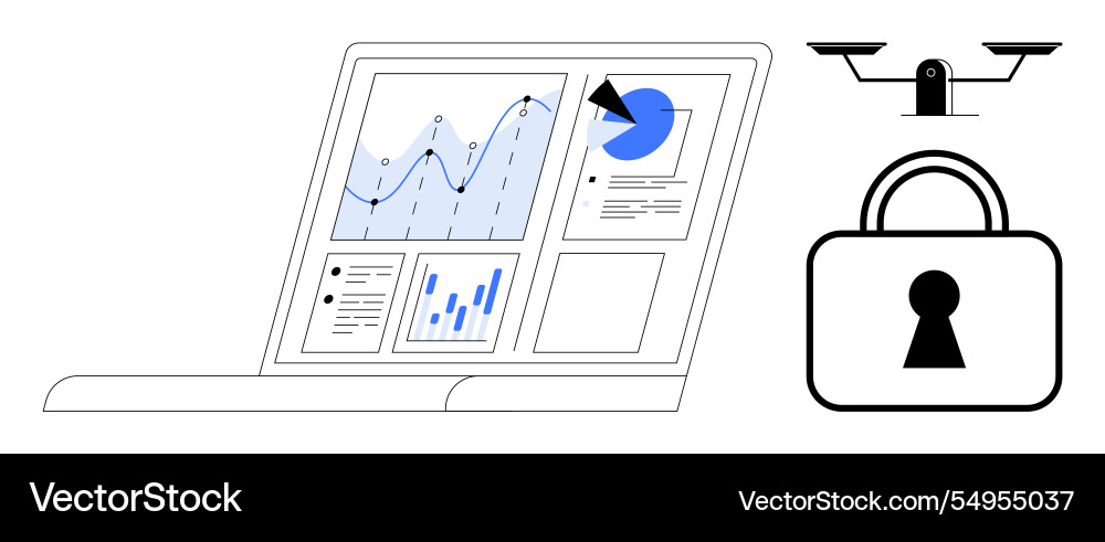 Data analytics on laptop screen with security lock Data analytics on laptop screen with security lock vector image