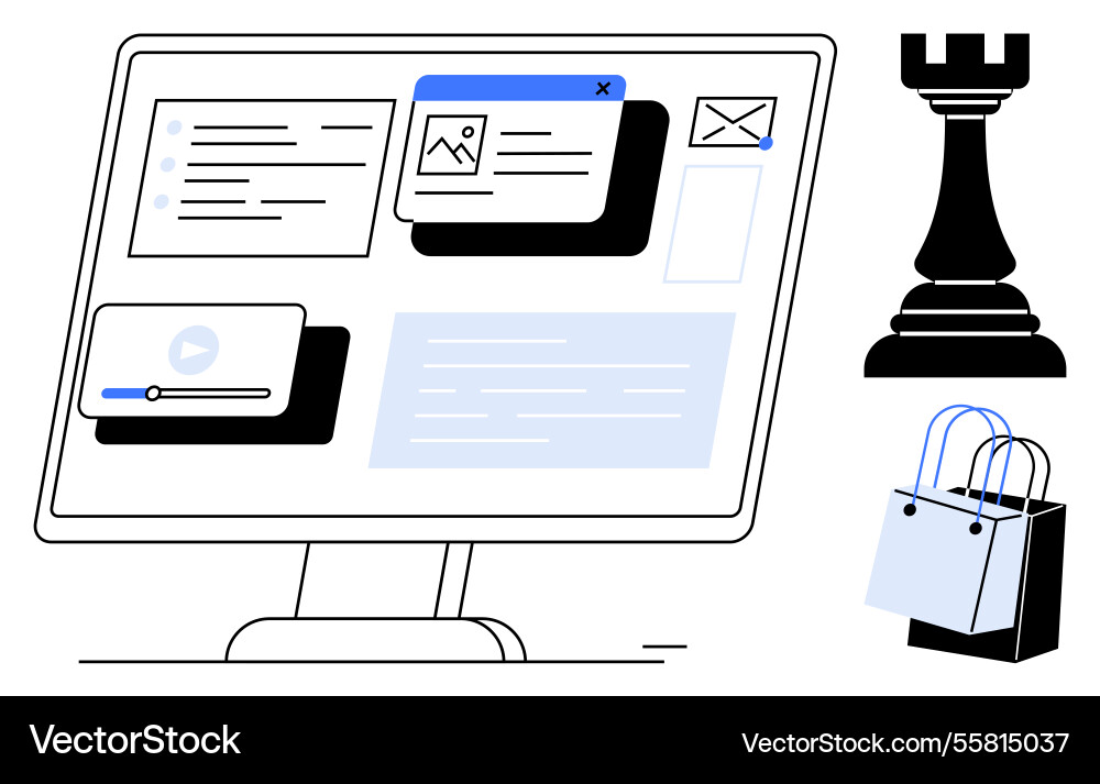 Digital dashboard with chess rook and shopping Vector Image