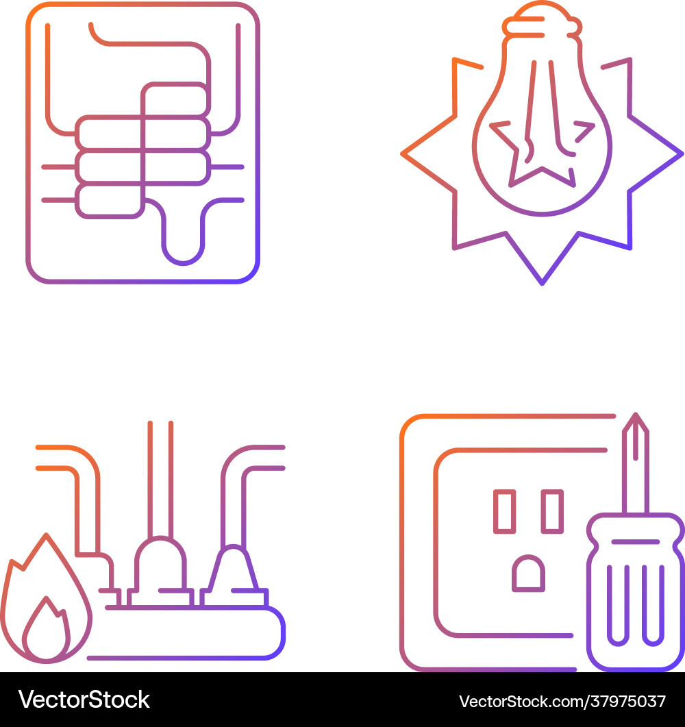 Electrician service gradient linear icons set Electrician service gradient linear icons set vector image