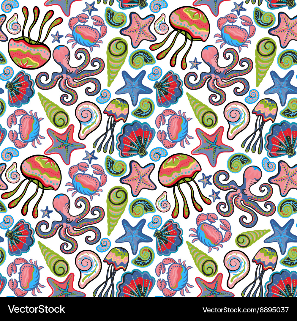 Hand drawn seamless pattern with jellyfish Vector Image