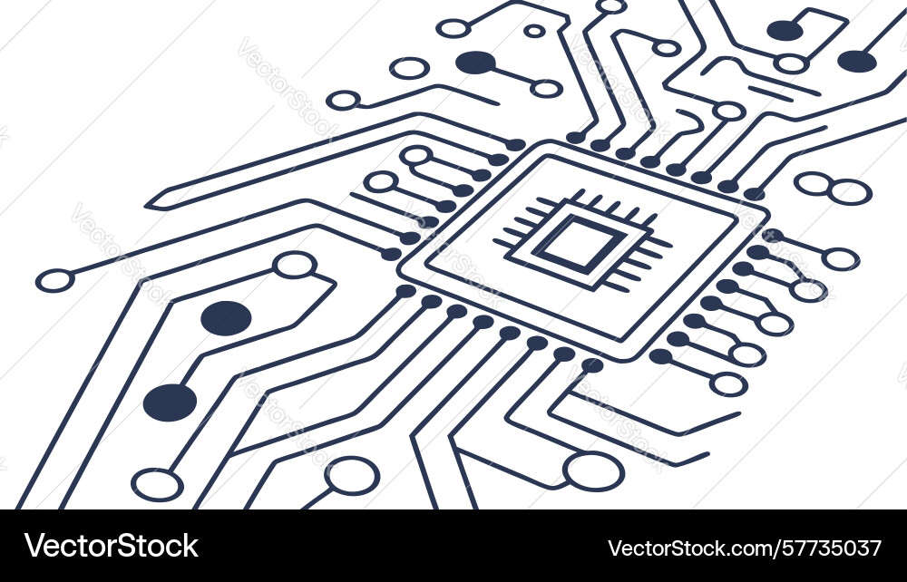 Intricate circuit board and microchip outline vector image