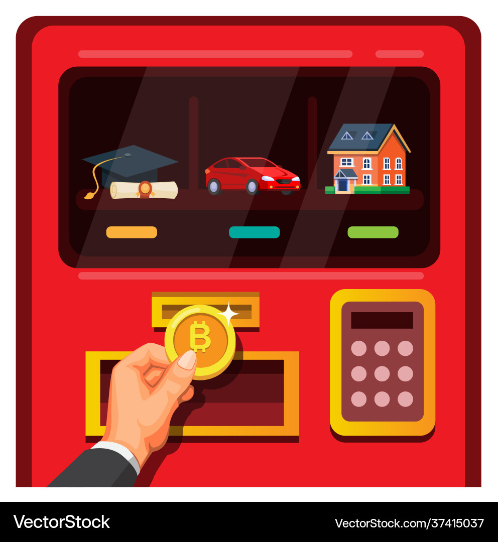 Man buy in vending machine use bitcoin Man buy in vending machine use bitcoin Vector Image