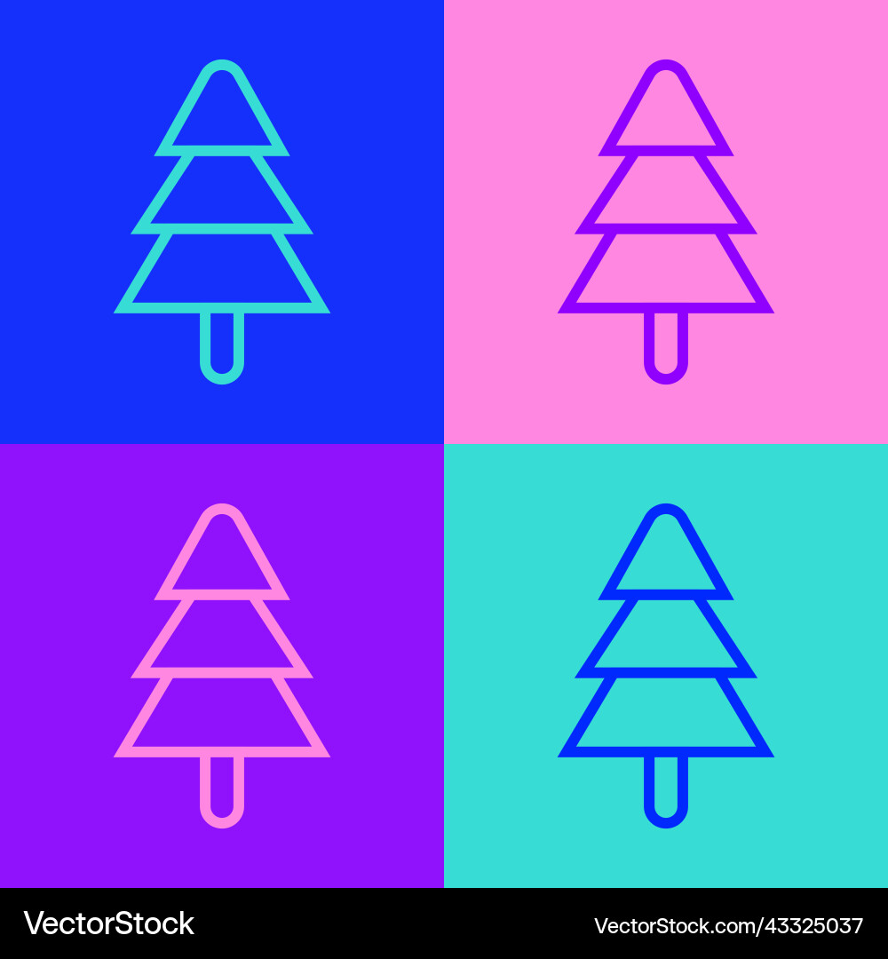 Pop art line tree icon isolated on color Vector Image