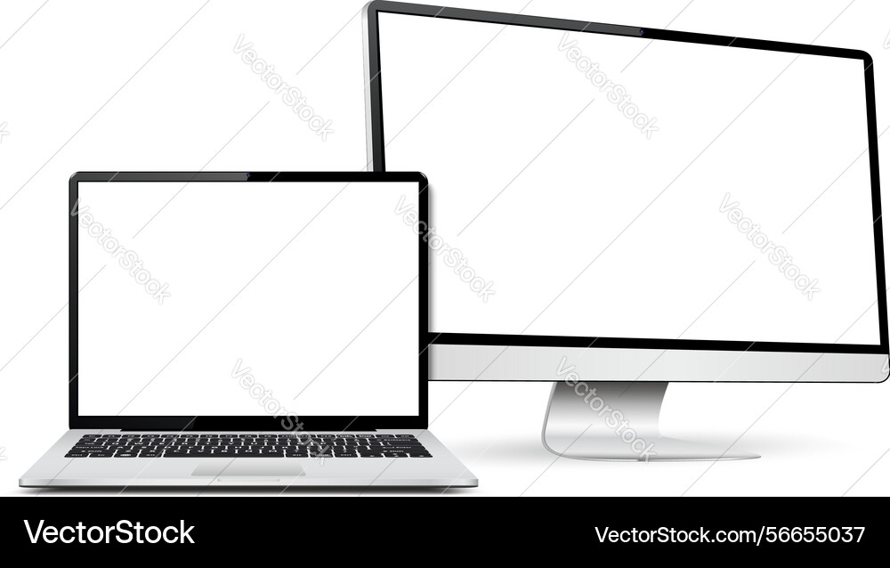 Realistic computer display and laptop with blank Realistic computer display and laptop with blank vector image