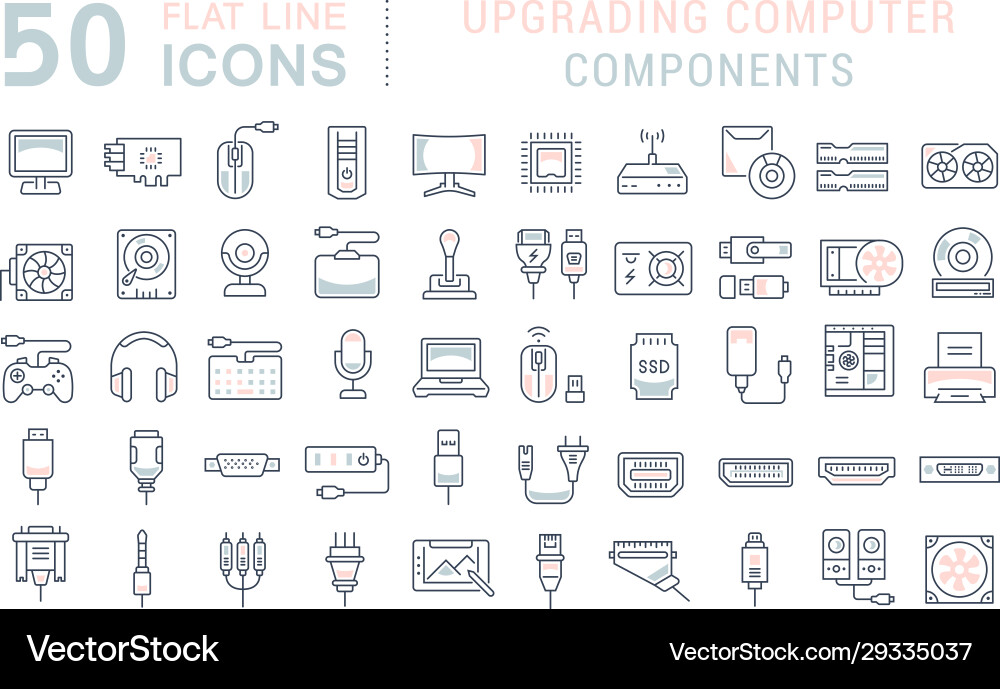 Set line icons upgrading computer components Set line icons upgrading computer components vector image