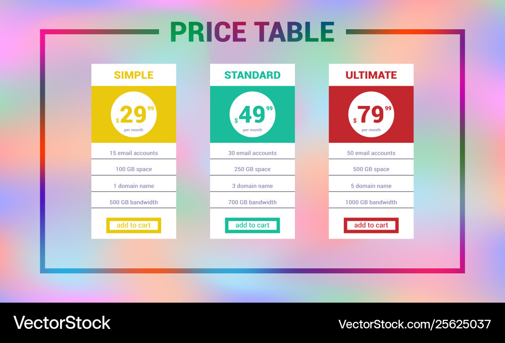 Three tariffsinterface for site web price Three tariffsinterface for site web price vector image