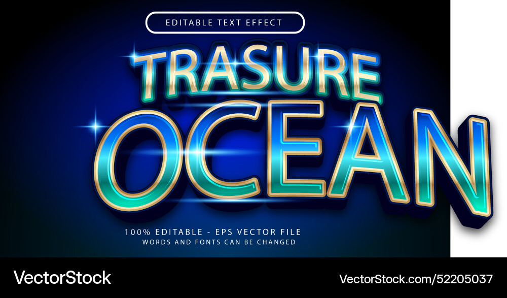 Treasure ocean 3d editable text effect template Vector Image