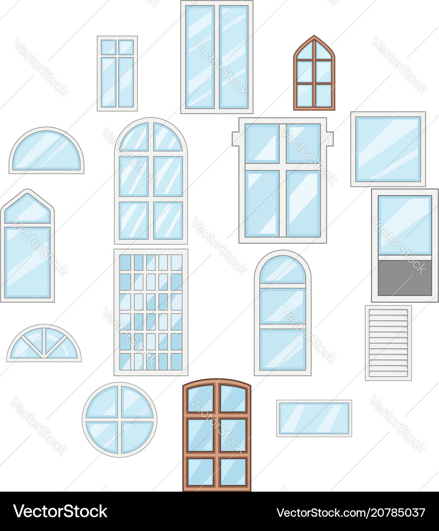 Window design types icons set cartoon style Vector Image