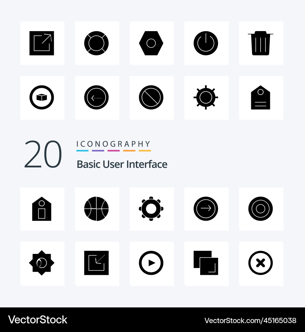 20 basic solid glyph icon pack like setting user Vector Image