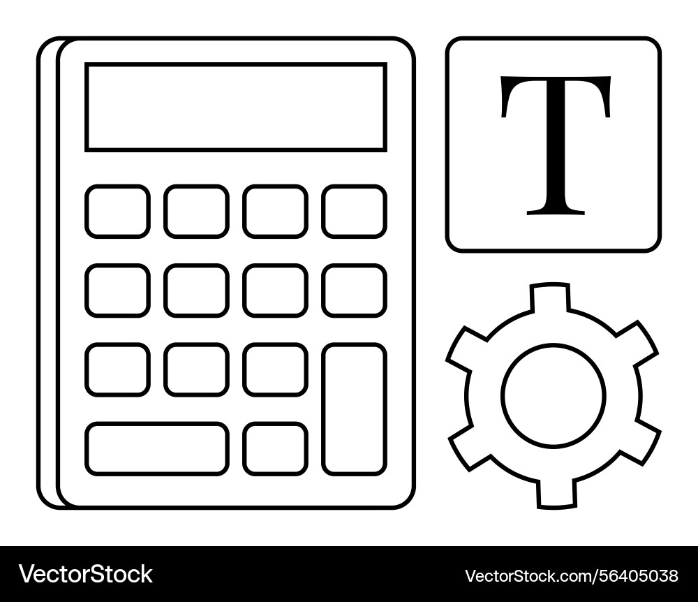 Calculator text block and gear icon representing vector image