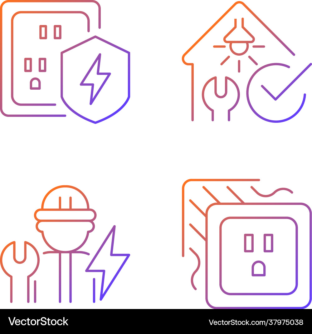 Electrician service gradient linear icons set vector image