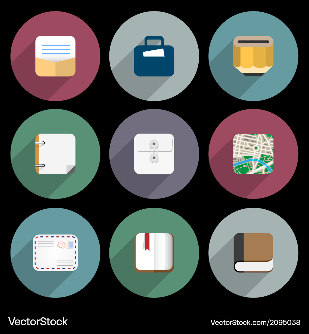 Flat icons of objects business office items Vector Image