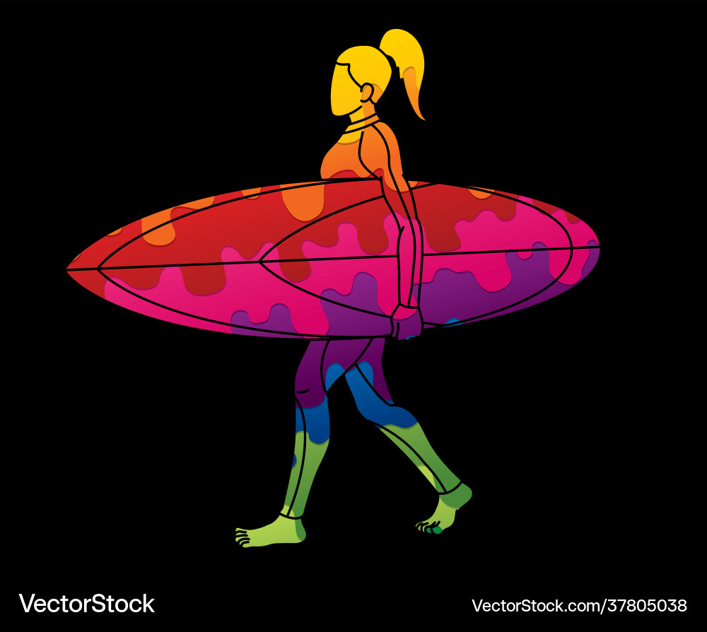 Frau Surfer surfen Sport Action Cartoon Grafik Frau Surfer surfen Sport Action Cartoon Grafik vektorbild