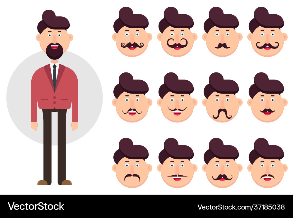 Man character with different types mustache Vector Image