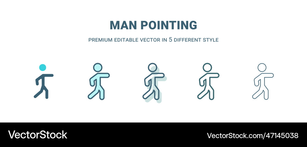 Man pointing icon in 5 different style outline Man pointing icon in 5 different style outline vector image