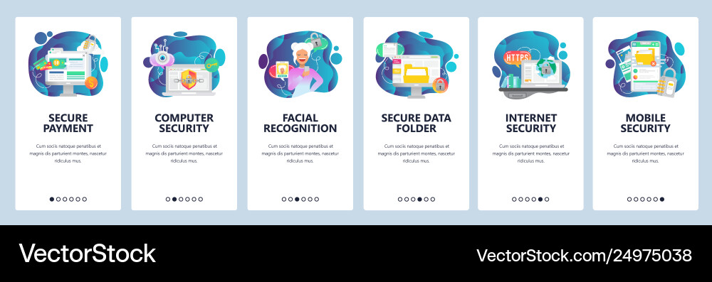 Mobile app onboarding screens internet security Mobile app onboarding screens internet security vector image