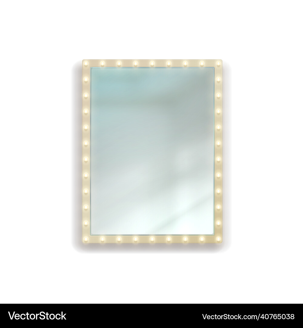 Realistic rectangular illuminated mirror square Realistic rectangular illuminated mirror square vector image