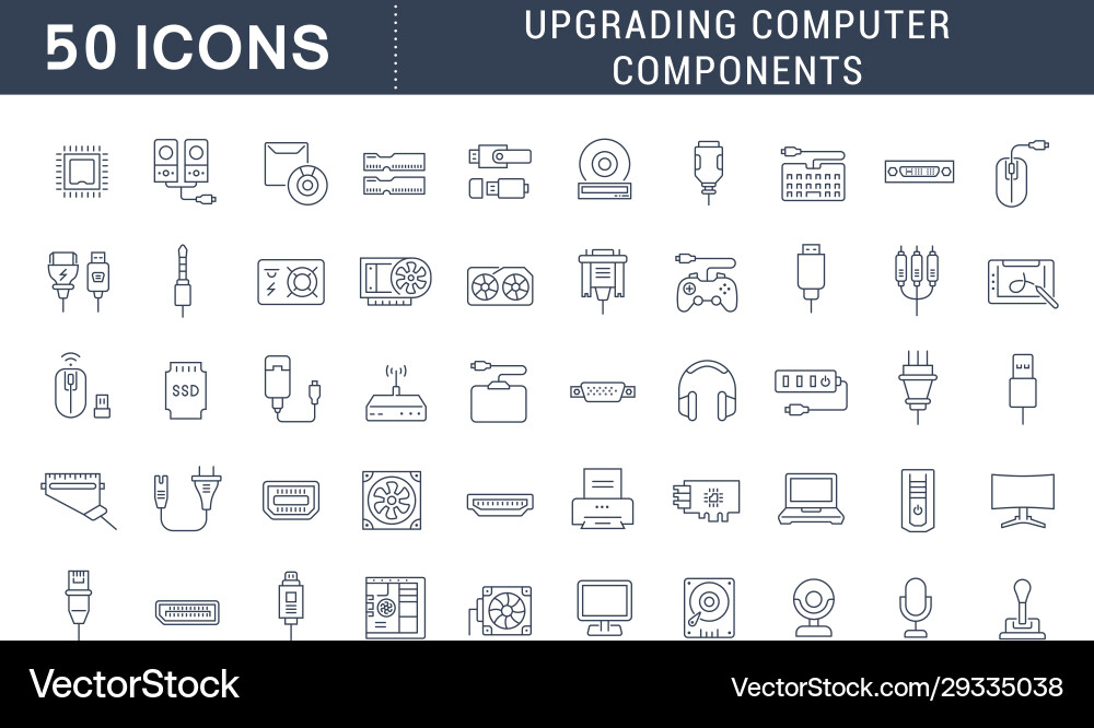 Setzen Sie Zeilensymbole Upgrade Computerkomponenten Setzen Sie Zeilensymbole Upgrade Computerkomponenten vektorbild