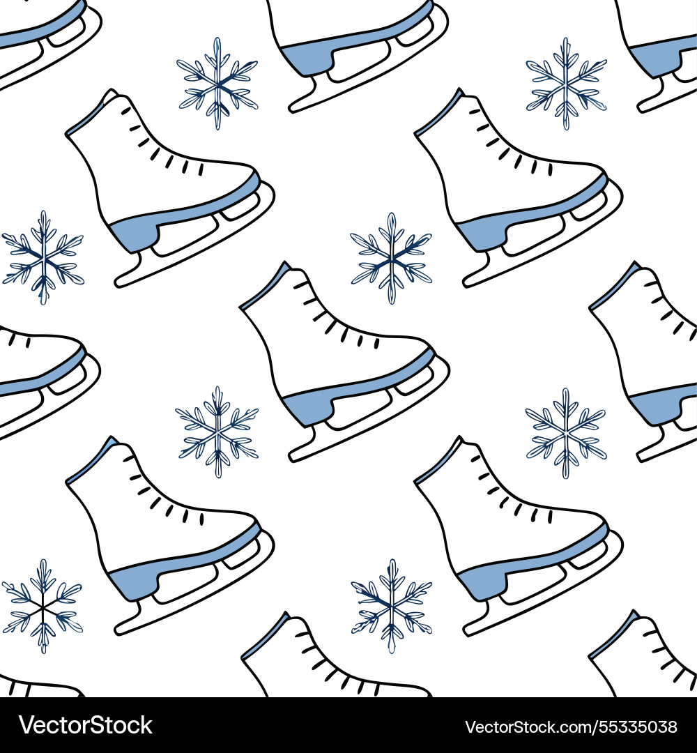Snowflake and ice skates seamless tile pattern Snowflake and ice skates seamless tile pattern vector image