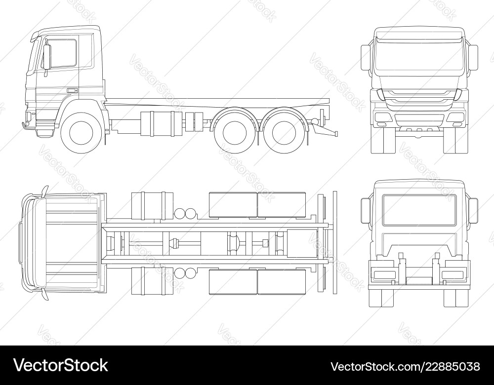 Truck Tractor and Semi-Trailer Outline Vector Image