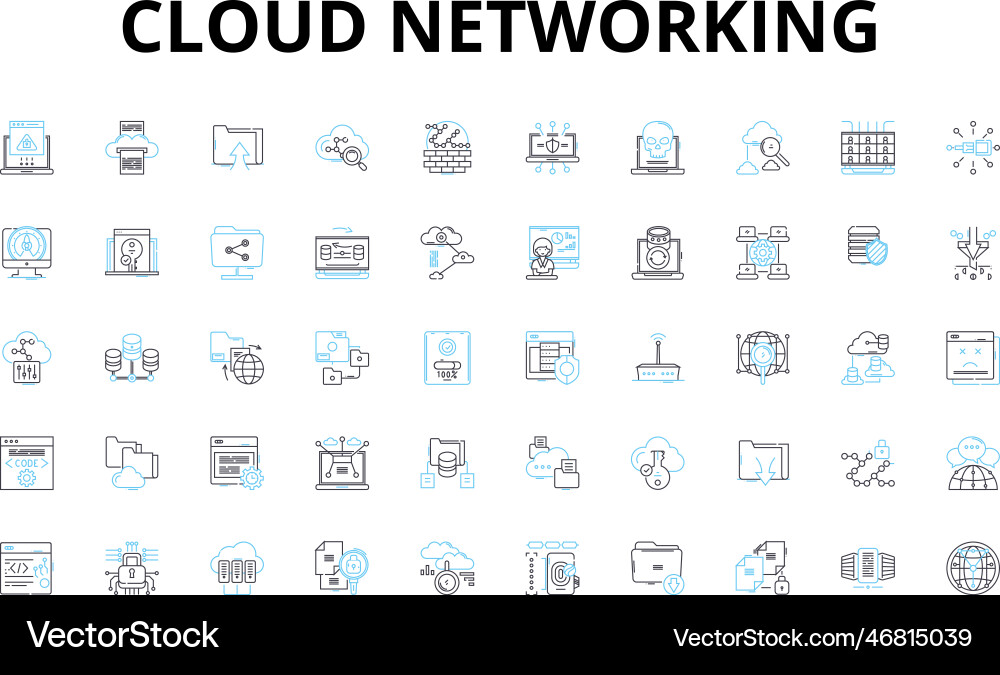 Cloud-Netzwerk lineare Icons setzen Virtualisierung Cloud-Netzwerk lineare Icons setzen Virtualisierung Vektorbild